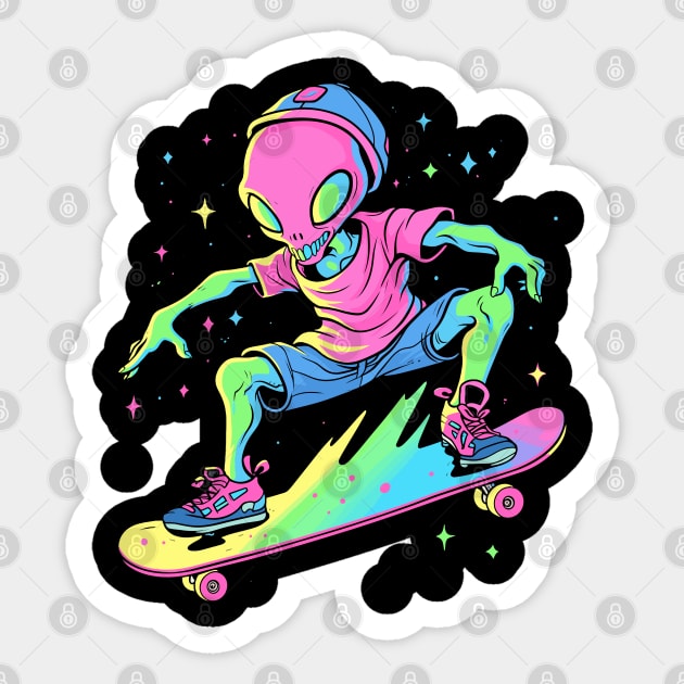 Alien Skater Sticker by Arttdome Designs